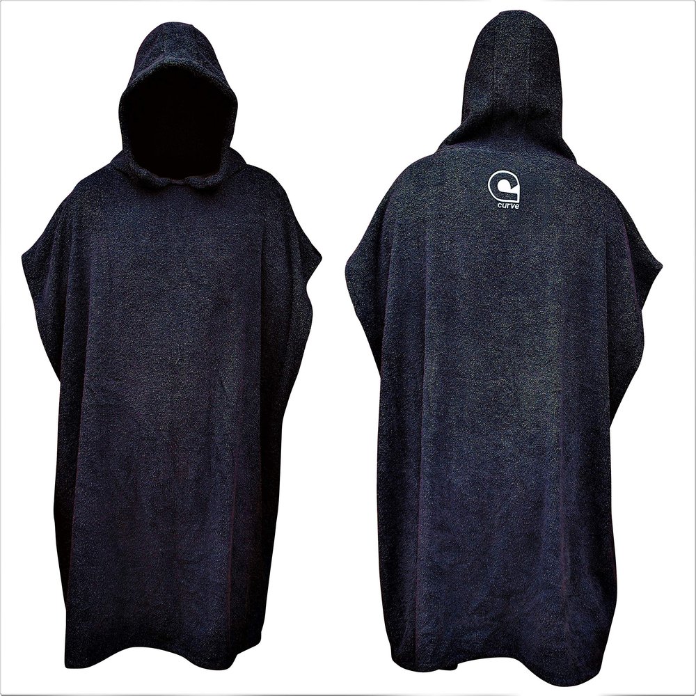 Curve Kids Hooded Towel Swimming Robe Surf Beach Poncho in Microfiber w Adjustable Sleeves (Choose Color) (Black, Teen)