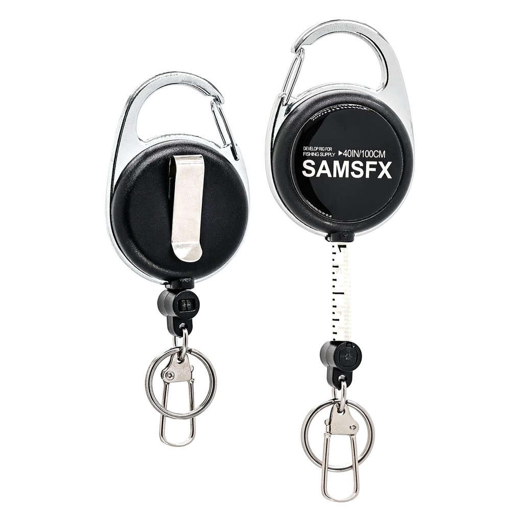 SAMSFX Tape Measure Retractor Fly Fishing Zinger Retractors Carabiner Style Clip on Back Tether Tools Badge Holder (2PCS in Pack)