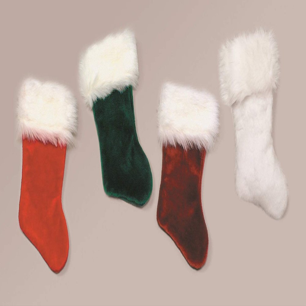 Costume SuperCenter Traditional White Velvet Plush Christmas Stocking with Faux Fur White Cuff 21