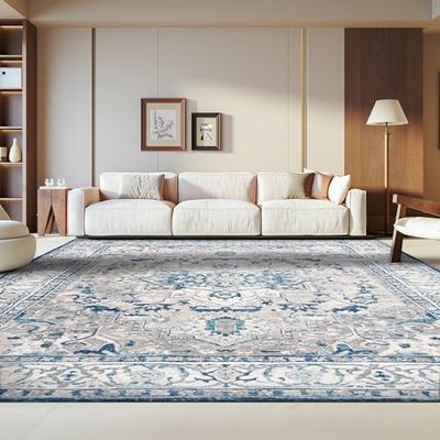 SAFAVIEH Area Rug 8x10 - Brentwood Collection - Large - Light Grey & Blue, Medallion Distressed Design, Non-Shedding & Easy Cleaning, Ideal for Living Room, Bedroom, Office, Dining Space (BNT851G)