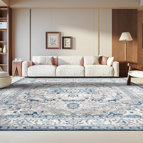 SAFAVIEH Area Rug 8x10 - Brentwood Collection - Large - Light Grey & Blue, Medallion Distressed Design, Non-Shedding & Easy Cleaning, Ideal for Living Room, Bedroom, Office, Dining Space (BNT851G)