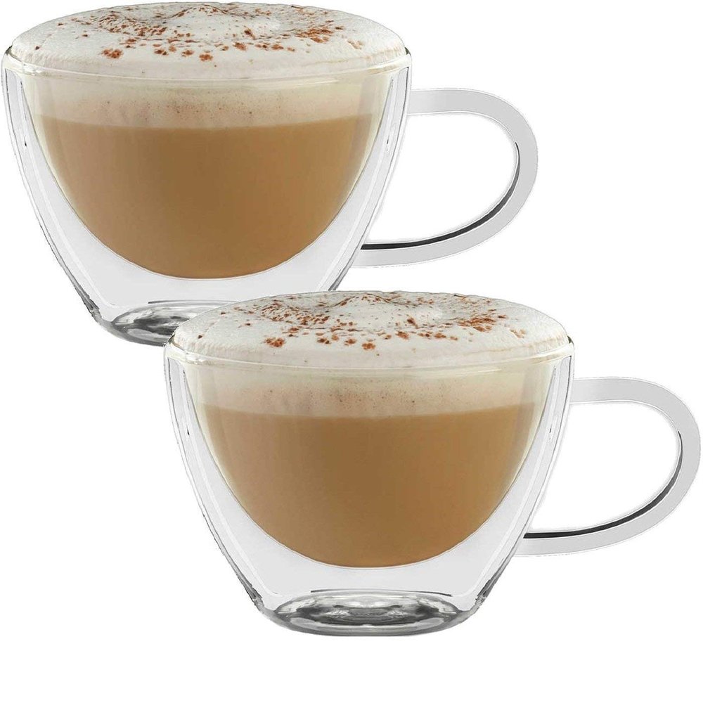 Circleware Thermax Double Wall Insulated Heat Resistant Glass Coffee Mugs with Handle, 2-Piece Set, Home and Kitchen Entertaining Drinking Beverage Tea, Cappuccino Espresso, Shots Cups, 8 oz.2pc