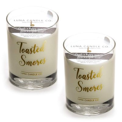 LUNA CANDLE CO. Toasted Smores Strong Scented Cozy Candle, Fall/Autumn Gift Idea, Premium Soy Wax, Luxurious 11oz. Glass Jar, Pumpkin, Nutmeg and Chai, Aromatherapy (2 Pack)