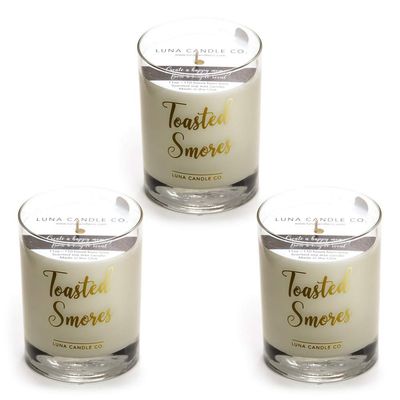 LUNA CANDLE CO. Toasted Smores Strong Scented Cozy Candle, Fall/Autumn Gift Idea, Premium Soy Wax, Luxurious 11oz. Glass Jar, Pumpkin, Nutmeg and Chai, Aromatherapy (3 Pack)