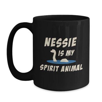 BeeTeeStore Nessie Is My Spirit Animal Mug - Loch Ness Monster Coffee Cup for Cryptid Fans and Folklore Enthusiasts - 11oz Black Ceramic Tea Mug
