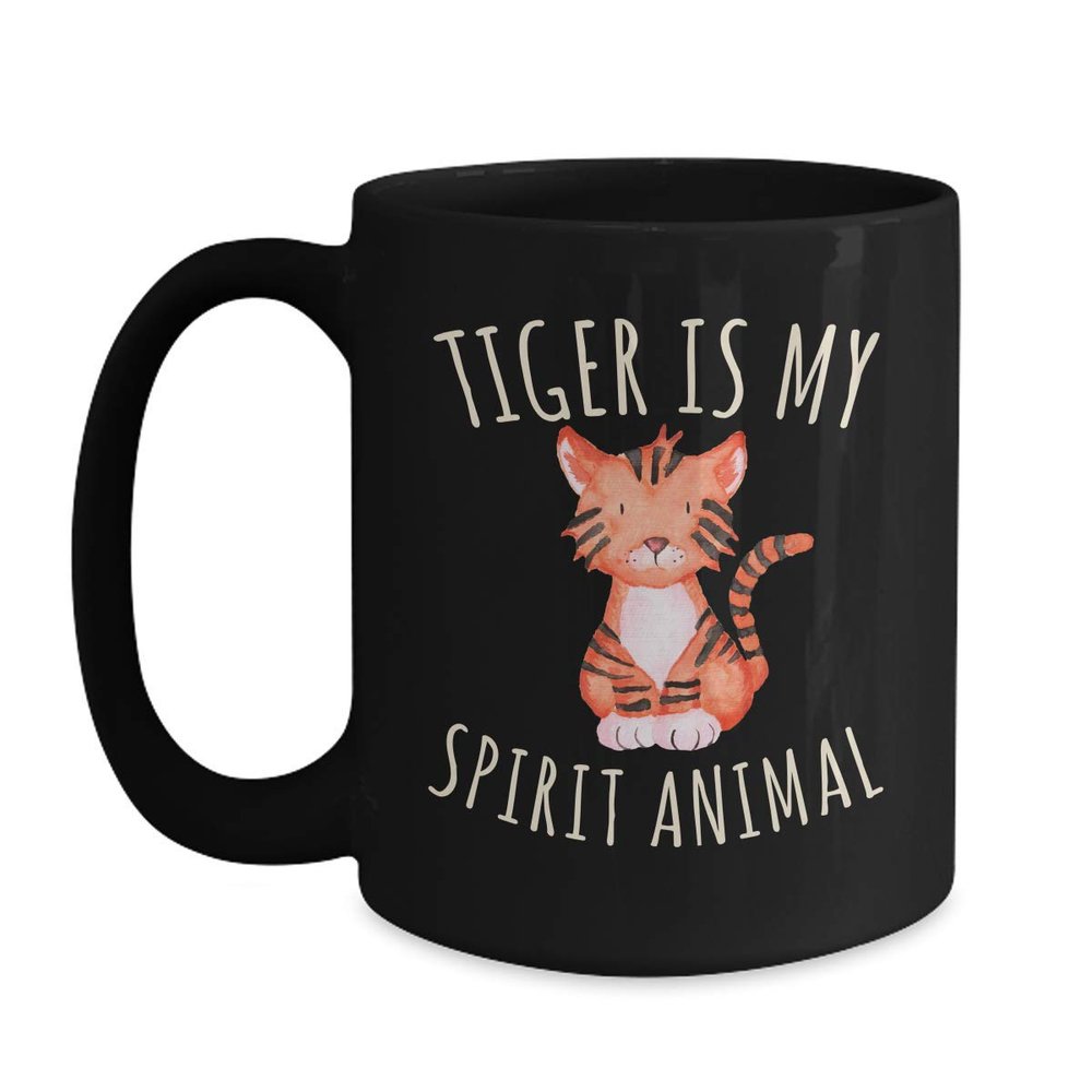 BeeTeeStore Tiger Is My Spirit Animal Coffee Mug - Large 15oz Black Ceramic Tea Cup for Animal Lovers - Funny Big Cat Graphic Design for Home and Office - Thoughtful Gift for Tiger Moms and Dads
