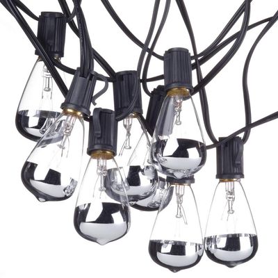 Globe Electric Bristol 10-Light 10ft Indoor/Outdoor Plug-in String Light, Black Cord, M/F Plugs, Designer Silver Tipped Vintage Edison Bulbs Included,12882