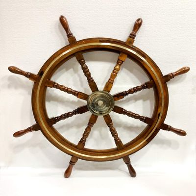 36" Nautical Marine Wooden Steering Ship Wheel Brass Ring Pirate Captain Ship Wall Decor