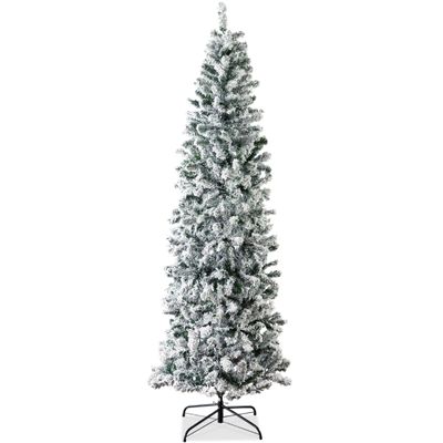 Best Choice Products Flocked Pencil Christmas Tree, Unlit Slim Artificial Holiday Decoration, 6ft Skinny Snowy Appearance w/Base