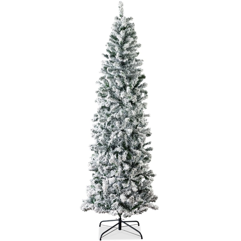 Best Choice Products Flocked Pencil Christmas Tree, Unlit Slim Artificial Holiday Decoration, 6ft Skinny Snowy Appearance w/Base