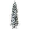 Best Choice Products Flocked Pencil Christmas Tree, Unlit Slim Artificial Holiday Decoration, 6ft Skinny Snowy Appearance w/Base view 1