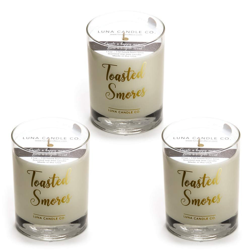 Halloween Decor Toasted Smores Scented Candle, Natural Premium Soy Blend Wax Jar Candle, Fall Gifts, 11 oz, Clean Burning, Aromatherapy Spa Candle - Lune Candle Co. (3 Pack)