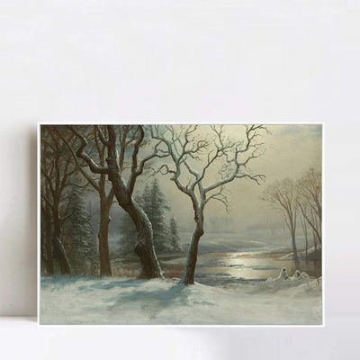INVIN ART Framed Canvas Giclee Print Art Trees#2 by Albert Bierstadt Wall Art Living Room Home Office Decorations(White Slim Frame,20"x24")