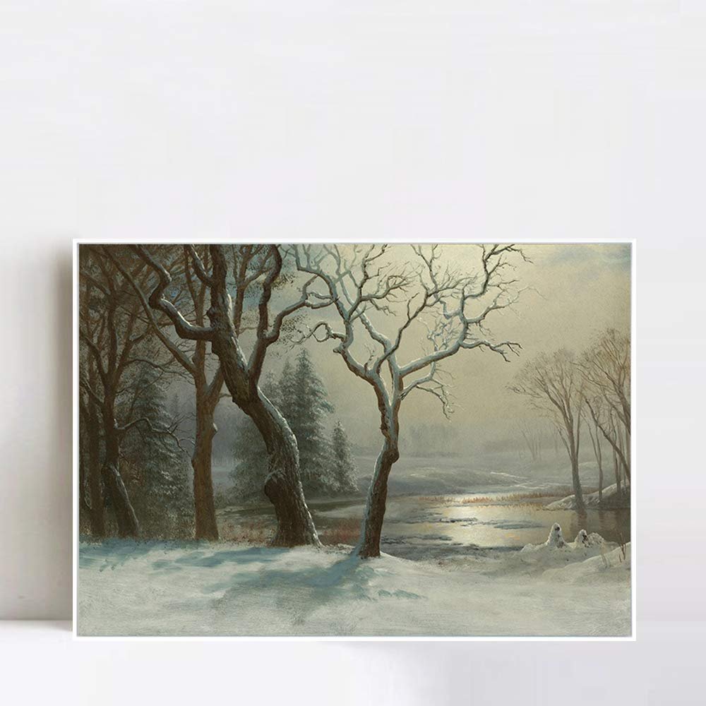 INVIN ART Framed Canvas Giclee Print Art Trees#2 by Albert Bierstadt Wall Art Living Room Home Office Decorations(White Slim Frame,20"x24")