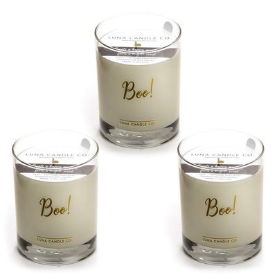Halloween Decor Boo! Gold Script Scented Candle, Cozy Toasted Smores Scented, Premium Natural Soy Blend Wax Jar Candle, 11 oz, Clean Burning, Aromatherapy Spa Candle - Lune Candle Co. (3 Pack)