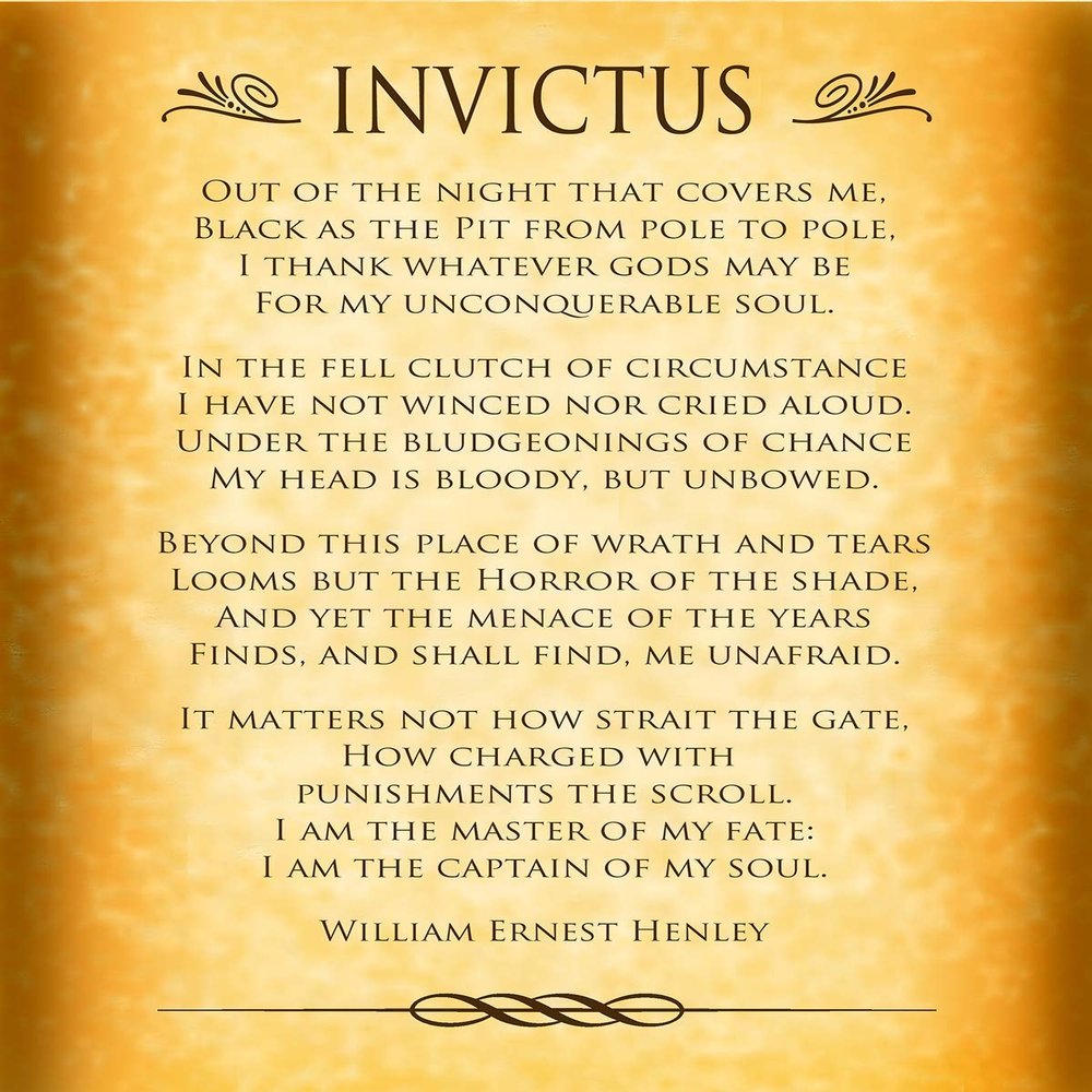 Invictus Poem by William Earnest Henley - Inspirational Classic Gold 8x10 Print