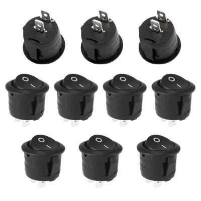 RuoFeng 10Pcs Snap-in Round Rocker Switch SPST Mini Toggle Switch 2 Pin 2 Position Black Button Power ON Off Switch AC 10A/125V 6A/250V, Used for Auto Car Boat Electrical Switch