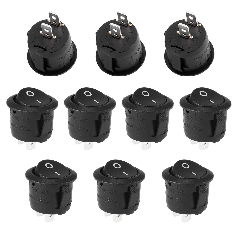 RuoFeng 10Pcs Snap-in Round Rocker Switch SPST Mini Toggle Switch 2 Pin 2 Position Black Button Power ON Off Switch AC 10A/125V 6A/250V, Used for Auto Car Boat Electrical Switch