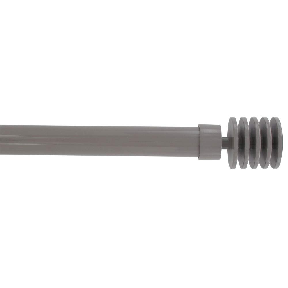 Adjustable Single Curtain Rod 50"-82" with Layered Disc Finials and Brackets, Taupe