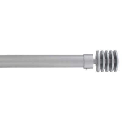 Adjustable Single Curtain Rod 50"-82" with Layered Disc Finials and Brackets, Gray
