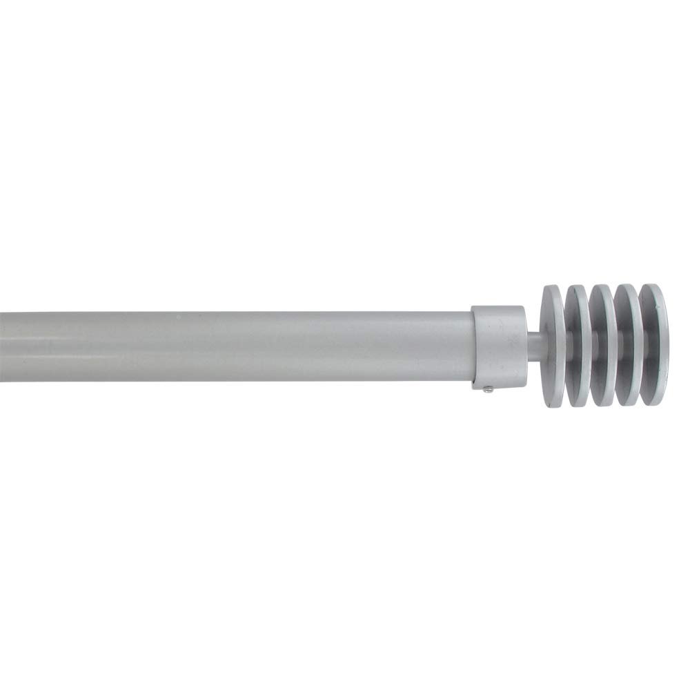 Adjustable Single Curtain Rod 50"-82" with Layered Disc Finials and Brackets, Gray