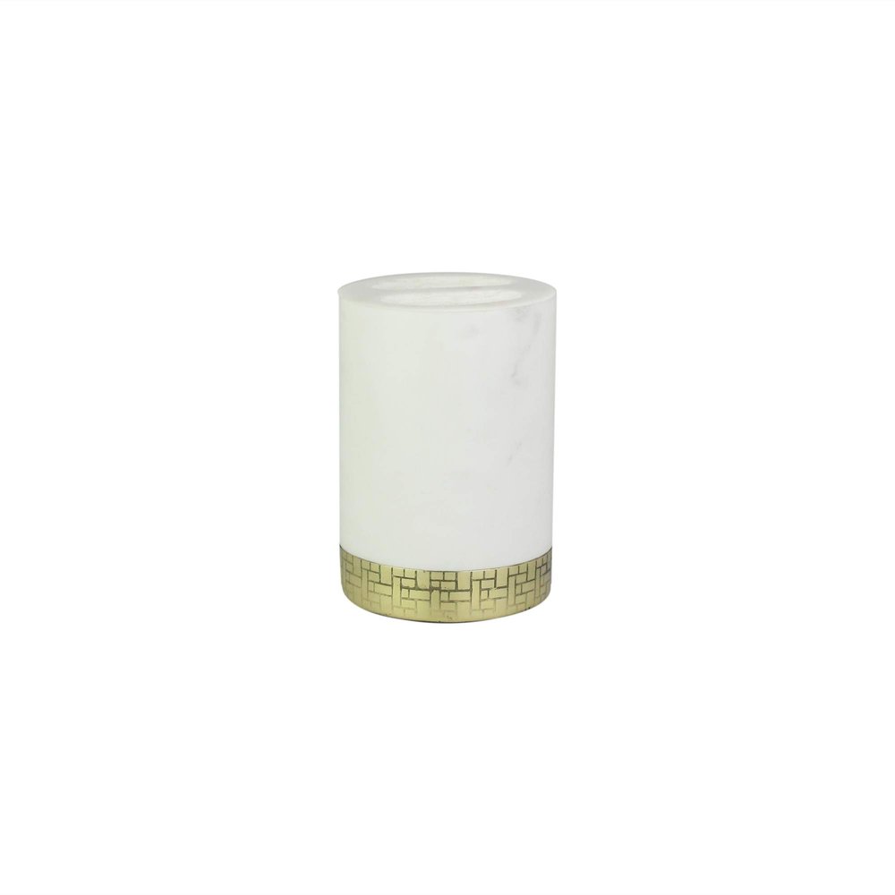 American Atelier Natural Stone Toothbrush Holder, White/Gold