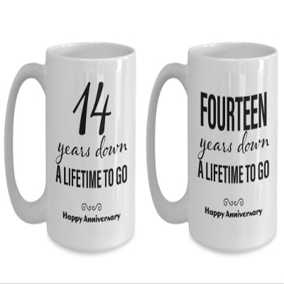 14th Anniversary Coffee Mug Set for Him and Her - 14 Year Wedding Gifts for the Couple Unique for Men Women Husband Wife Parents Boyfriend Girlfriend