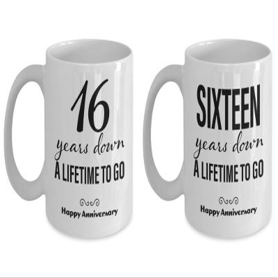 16th Anniversary Coffee Mug Set for Him and Her - 16 Year Wedding Gifts for the Couple Unique for Men Women Husband Wife Parents Boyfriend Girlfriend