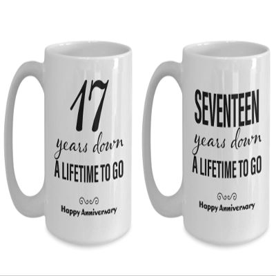 17th Anniversary Coffee Mug Set for Him and Her - 17 Year Wedding Gifts for the Couple Unique for Men Women Husband Wife Parents Boyfriend Girlfriend