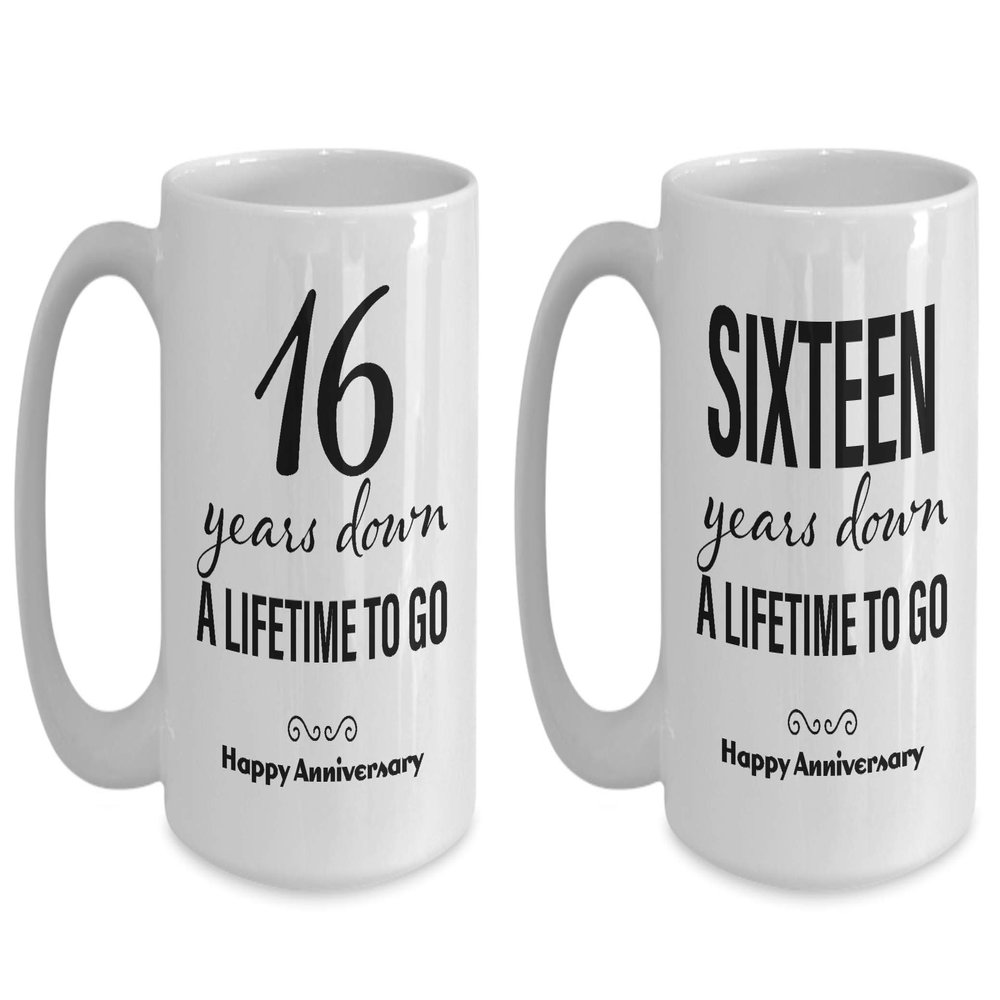 16th Anniversary Coffee Mug Set for Him and Her - 16 Year Wedding Gifts for the Couple Unique for Men Women Husband Wife Parents Boyfriend Girlfriend