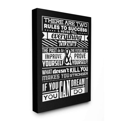 The Stupell Home Decor Collection Two Rules to Success Black and White Inspirational Typography Stretched Canvas Wall Art, 24x30, Multi-Color