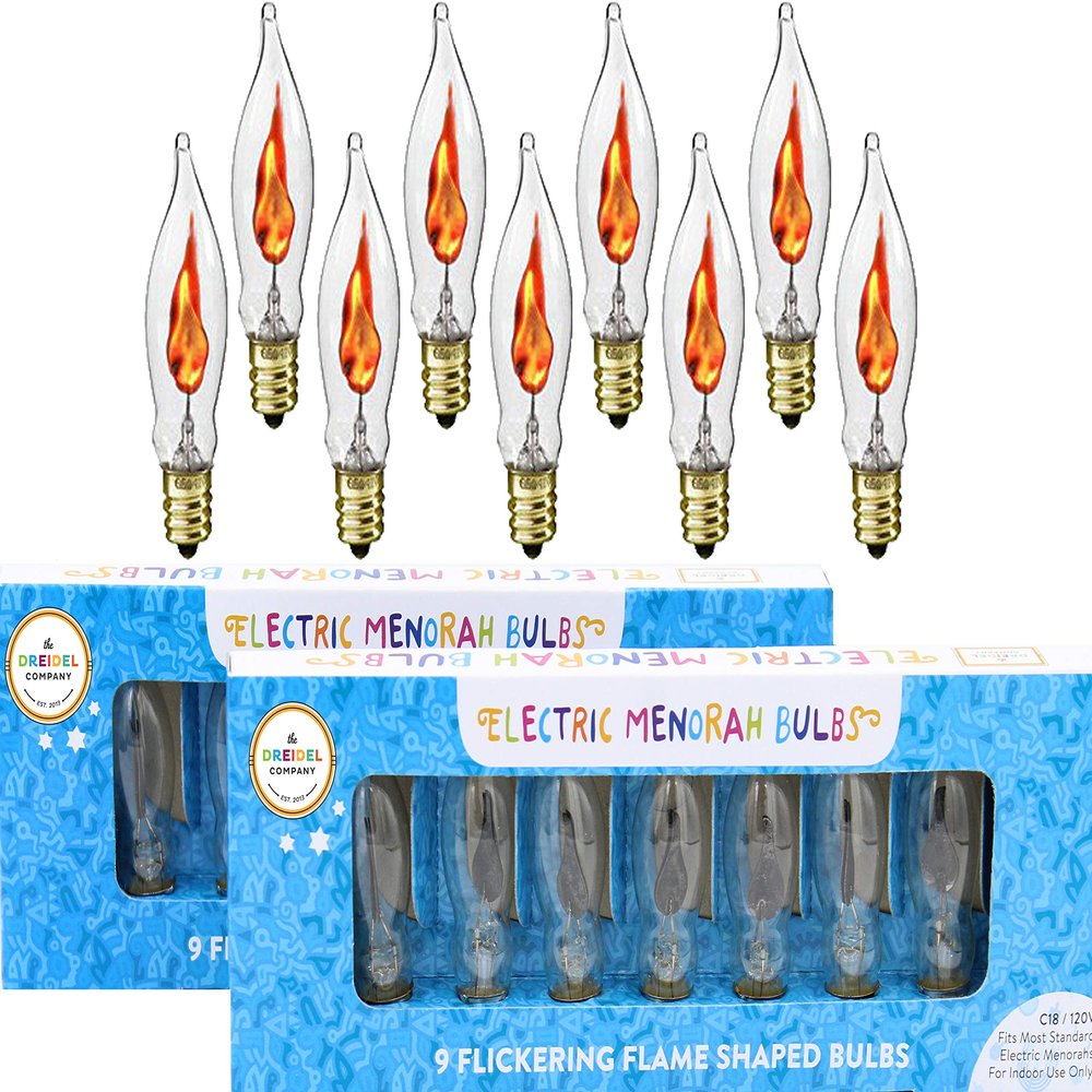 The Dreidel Company 18 Electric Menorah Bulbs, Flickering Flame Shaped Bulbs (Pack of 18)