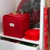 Simplify 64 Count Stackable Ornament Storage Tote Organizer | Christmas Storage | Adjustable Dividers | Two Handles | Zip Closure | Red | Fits 64 Ornaments | Dimensions: 11.81 x 11.81 x 11.81 inches view 2