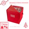 Simplify 64 Count Stackable Ornament Storage Tote Organizer | Christmas Storage | Adjustable Dividers | Two Handles | Zip Closure | Red | Fits 64 Ornaments | Dimensions: 11.81 x 11.81 x 11.81 inches view 3