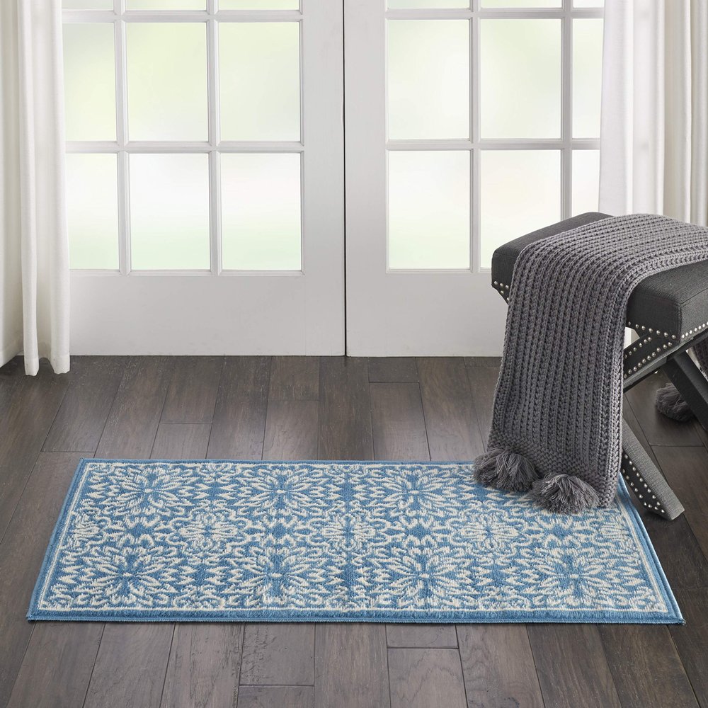 Nourison Home Jubilant Floral Ivory/Blue 2' x 4' Area Rug, Easy Cleaning, Non Shedding, Bed Room, Living Room, Dining Room, Kitchen (2x4)