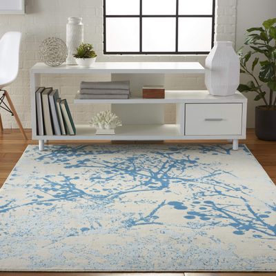 Nourison Home Jubilant Ivory Blue 4' x 6' Area Rug - Easy Clean, Non Shedding, Bed Room, Living Room, Dining Room, Kitchen (4' x 6')