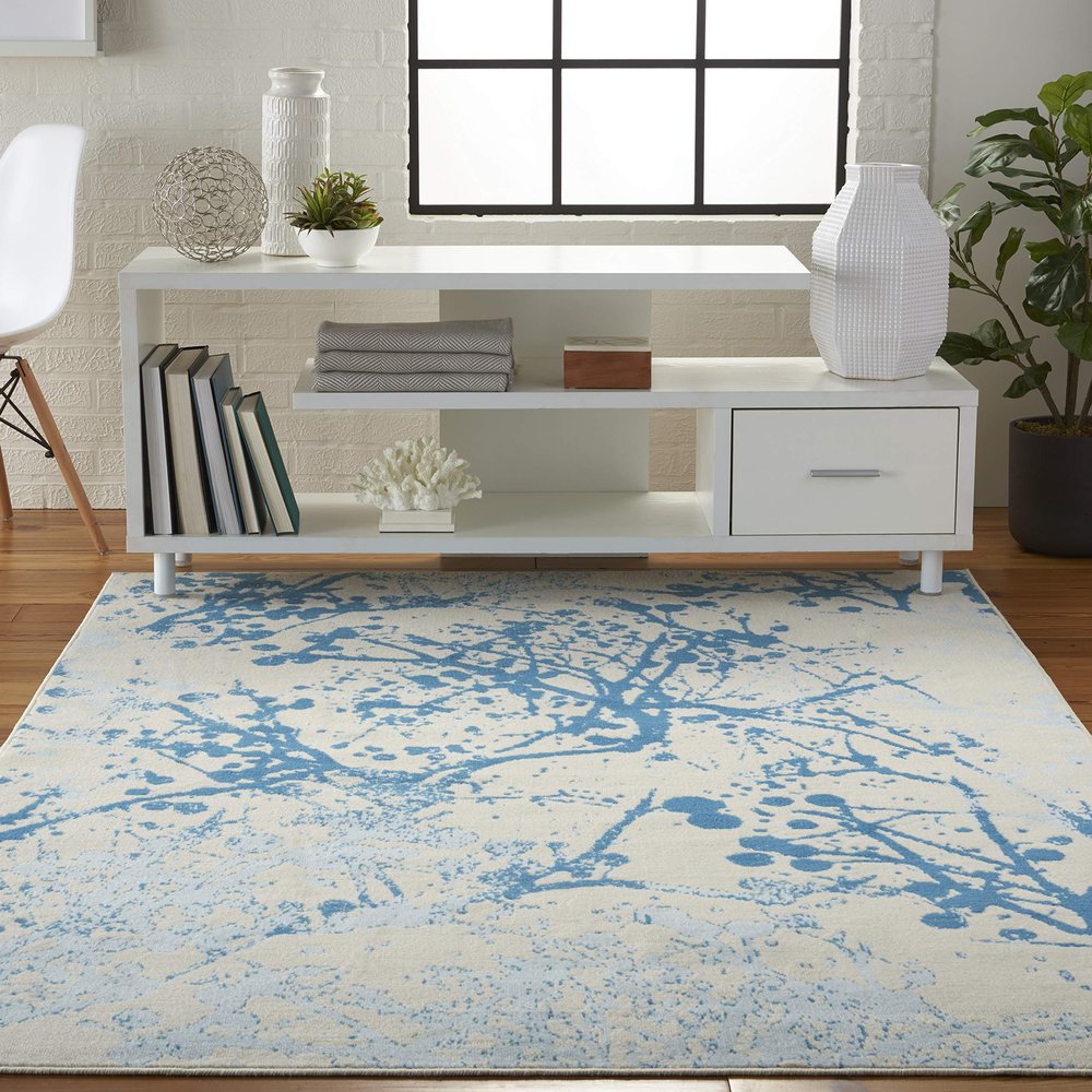 Nourison Home Jubilant Ivory Blue 4' x 6' Area Rug - Easy Clean, Non Shedding, Bed Room, Living Room, Dining Room, Kitchen (4' x 6')