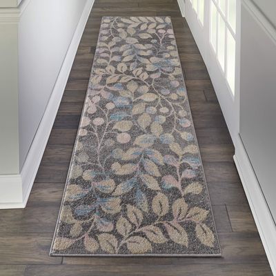 Nourison Home Tranquil Nature Grey/Beige 2'3" x 7'3" Area Rug, Easy Cleaning, Non Shedding, Bed Room, Living Room, Dining Room, Kitchen (2x7)