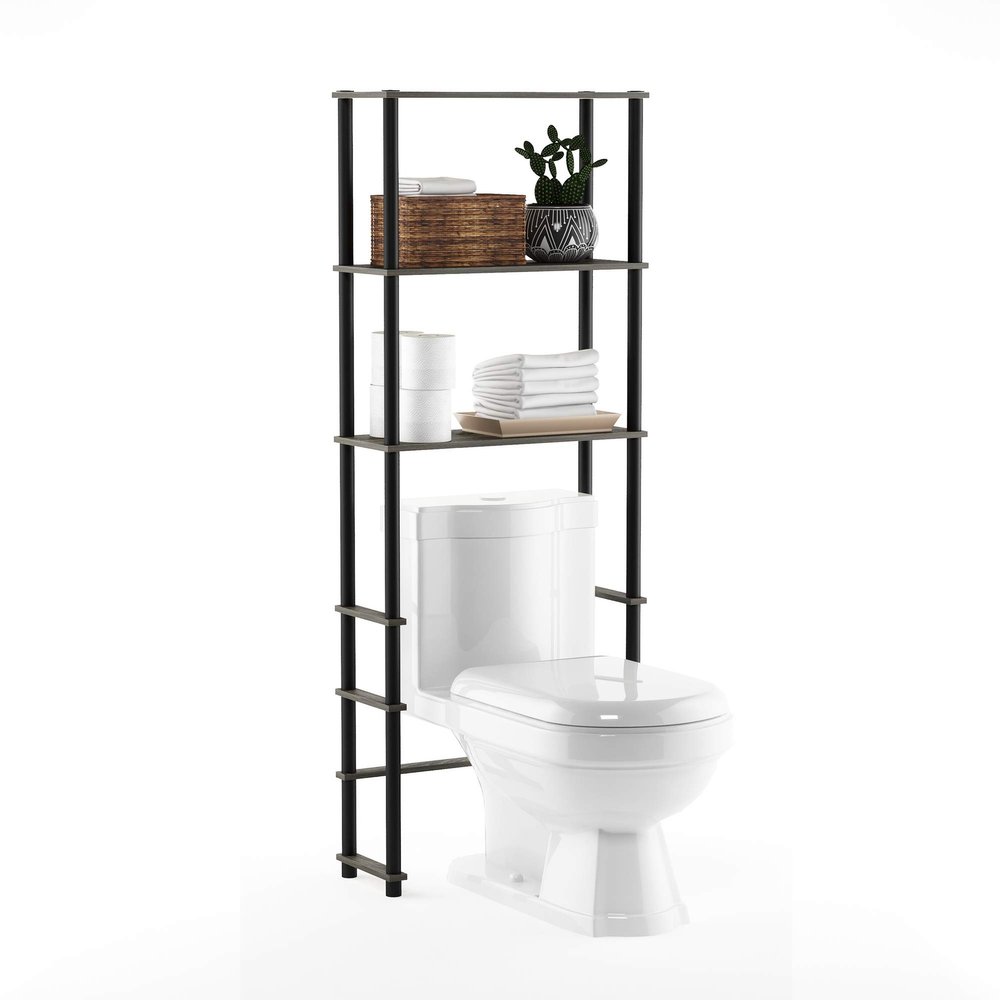 Furinno Turn-N-Tube with 3 Shelves Toilet Space Saver, French Oak Grey/Black