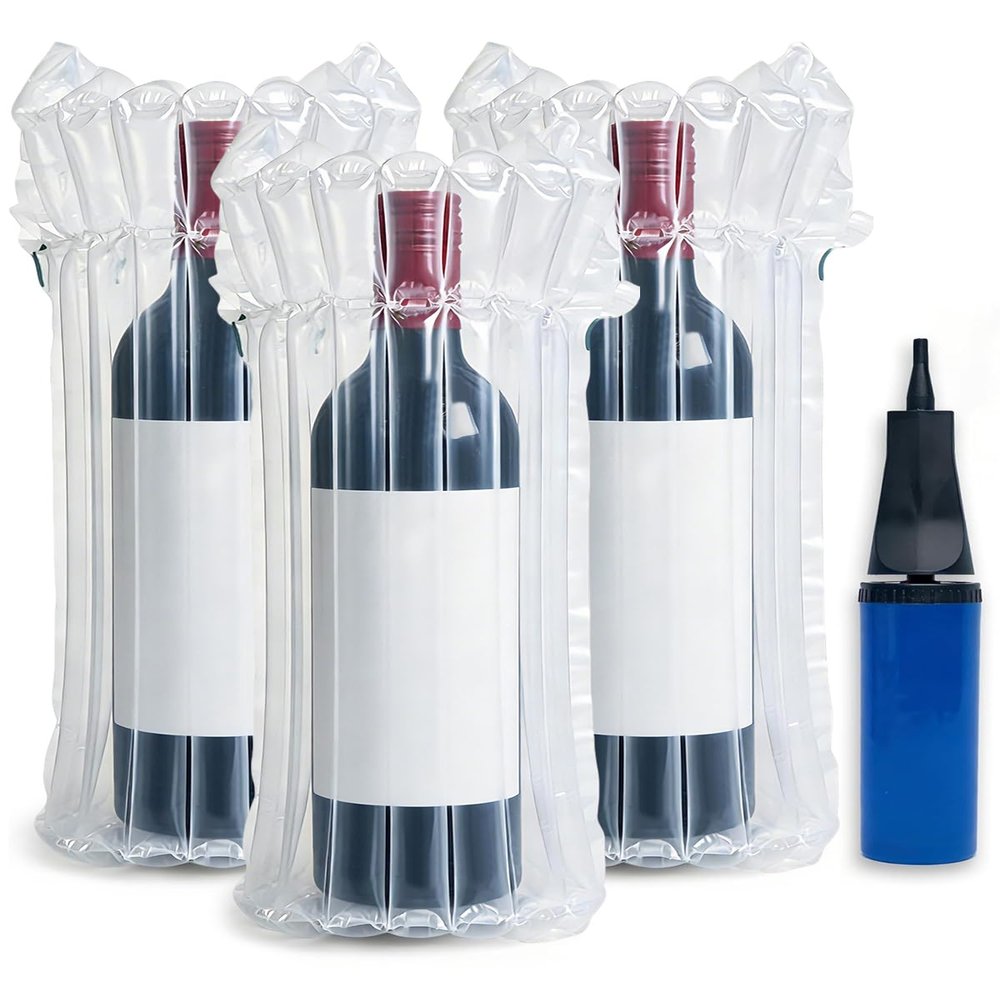 MONKKINO 16pcs Wine Bags for Travel, Quick Inflation Bottle Protector Sleeve Bubble Wrap for Durable Protection with Upgraded Air Pump, Reusable Single Valve Cushioning for Long Trip, Shipping, Moving