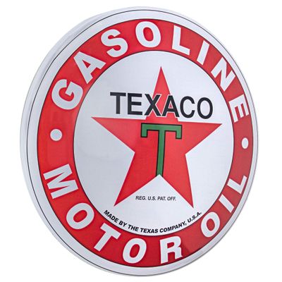 American Art Decor Dome Shaped Metal Wall Art Sign - Retro Room Decor for Bar, Man Cave, Garage, Game Room, Bedroom & More (Texaco, 15.5 x 15.5 x 1)