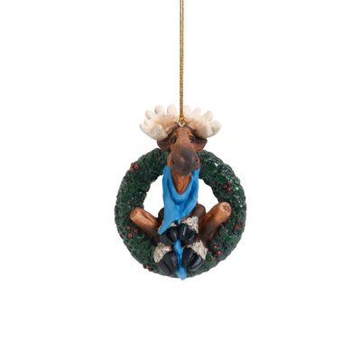 DEMDACO Winter Moose Wreath Natural Brown 4 x 3 Hand Cast Resin Stone Christmas Ornament