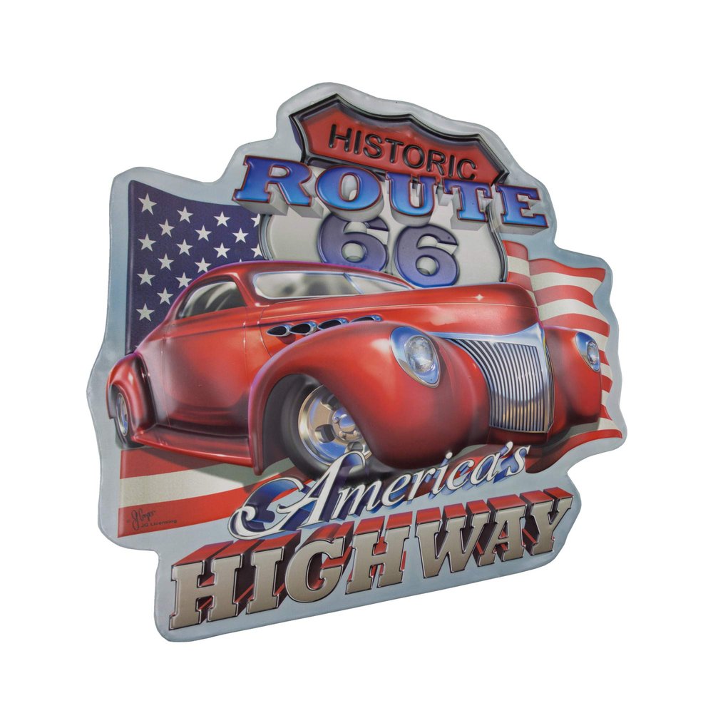 American Art Decor Embossed Metal Wall Art Sign - Room Decor for Bar, Man Cave, Garage, Game Room & More (Route 66, 15.75" x 15.25" x 0.5")