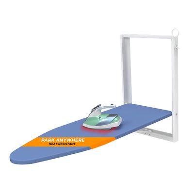 Xabitat Wall Mounted Ironing Board, 36.2" X 12.2" Compact Mount Fold Down Iron Board for Small Spaces, Space Saving with Cotton Fabric Cover, White and Blue