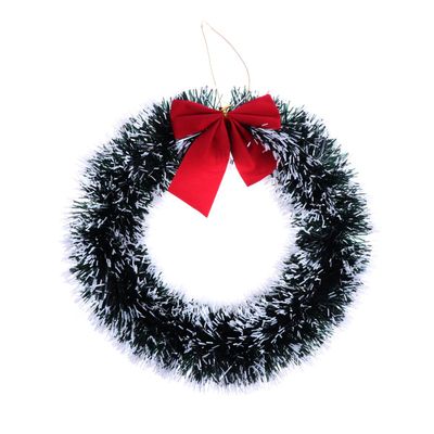 BESTOYARD 12'' Christmas Wreath Front Door Pine Needles Garland with Bow Ornaments (White Brim)
