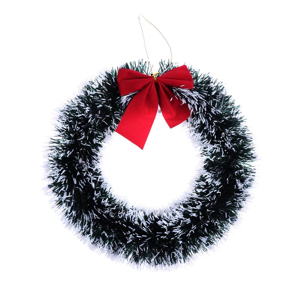 BESTOYARD 12'' Christmas Wreath Front Door Pine Needles Garland with Bow Ornaments (White Brim)