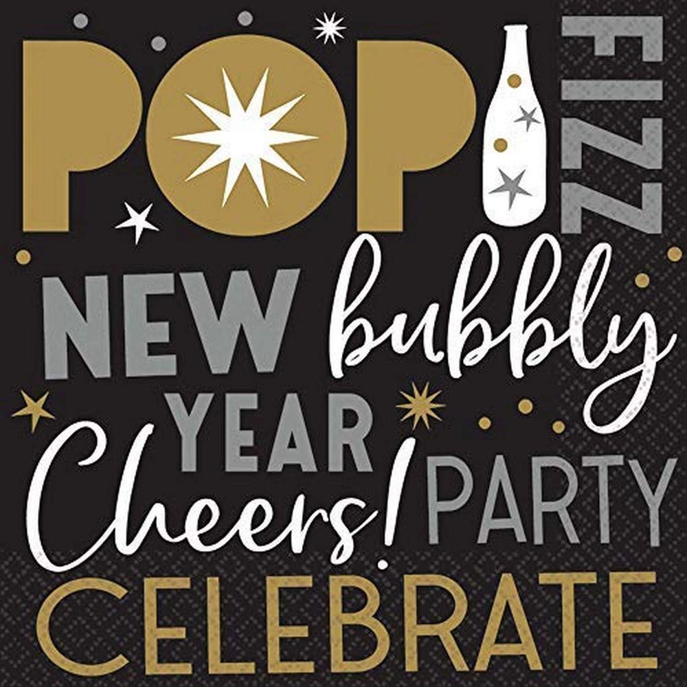 Amscan Celebrate The New Year Luncheon Paper 6.5" x 6.5" Napkins, Multicolor