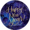 Amscan 542207 Metallic Paper Plates Happy New Year Midnight, 18cm, 8 Pcs view 1