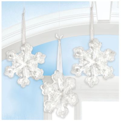 Amscan Dazzling Silver 3-D Multi-Pack Snowflakes - 4.5 x 5 (Pack of 3) - Glittery Foam Decor - Eye-catching Holiday Ornaments - Perfect for Christmas & Festive Displays