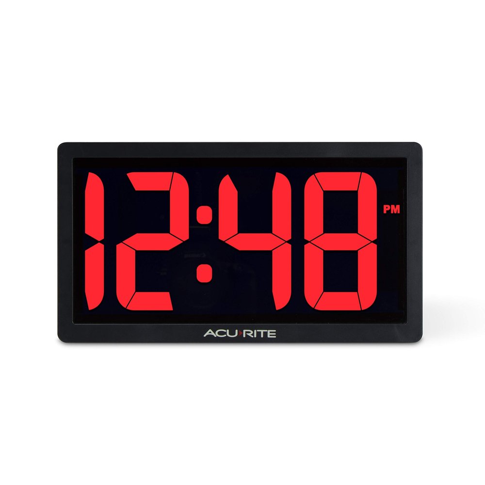 AcuRite 75099M 10-inch LED Digital Clock with Auto Dimming Brightness, Red